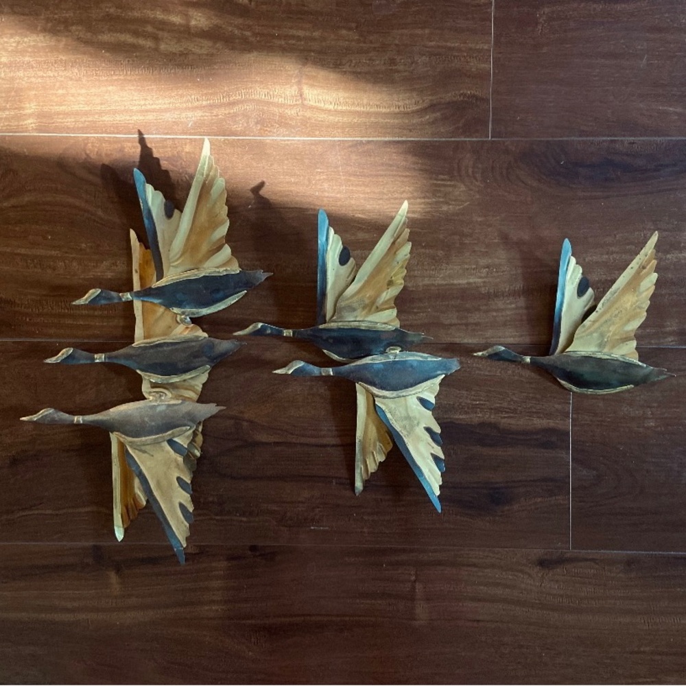 Vintage MCM Brutalist Geese in Flight Metal Wall Hangings (3 Piece Set)